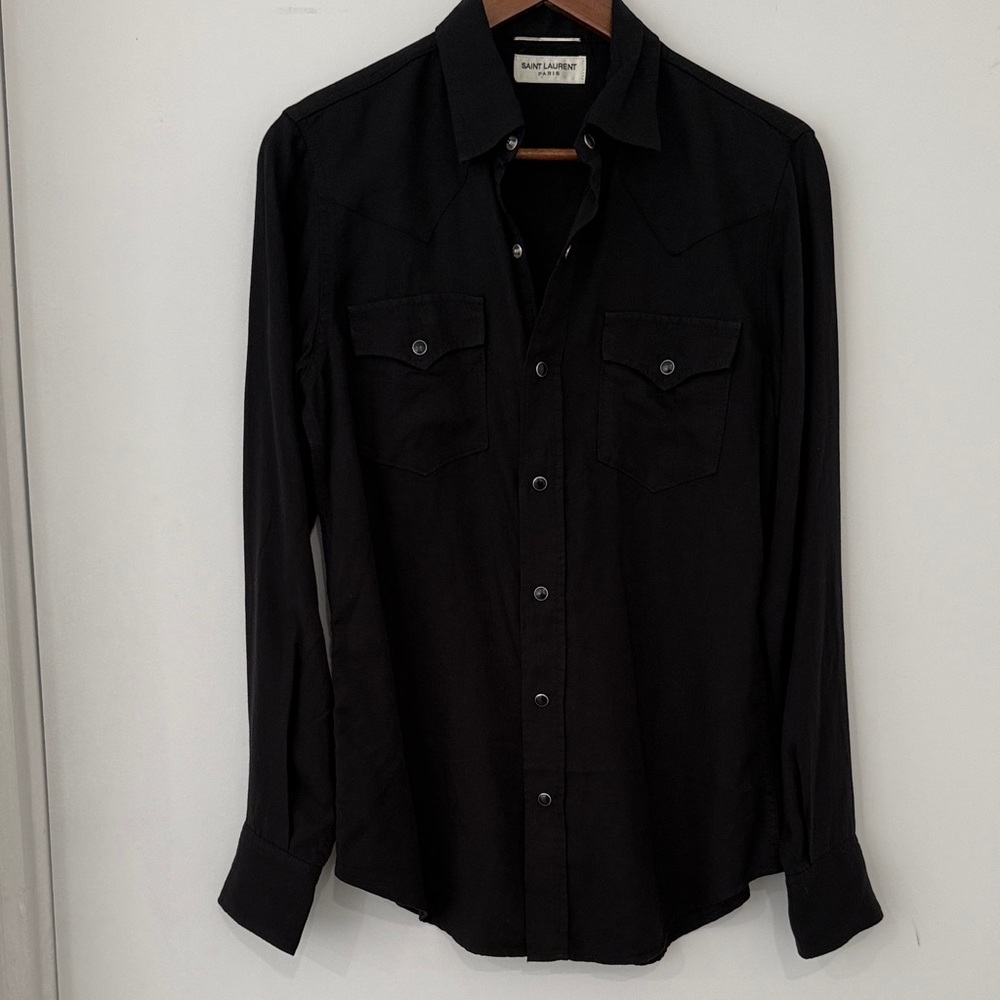 YSL Saint Laurent Classic Black Button Down Shirt LIKE NEW - Picture 9 of 10
